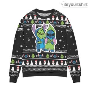 Baby Grinch And Stitch Snowman Pattern Claus Black Ugly Christmas Sweater