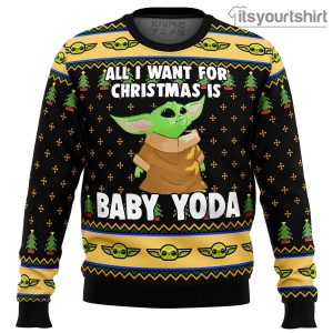 Baby Yoda All I Want Mandalorion Star Wars Premium Ugly Christmas Sweater