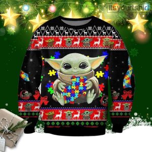Baby Yoda With Puzzles Autism Ugly Christmas Sweater