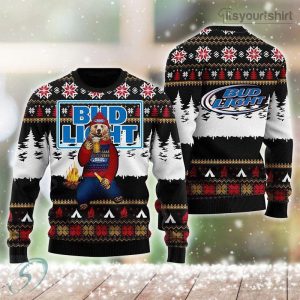 Bear Drinking Bud Light Beer Ugly Christmas Sweater