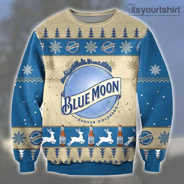 Blue Moon Belgian White Beer Christmas Ugly Sweater