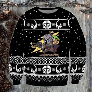 Boba Fett Baby Yoda Star Wars Shooting Pew Pew Ugly Christmas Sweater