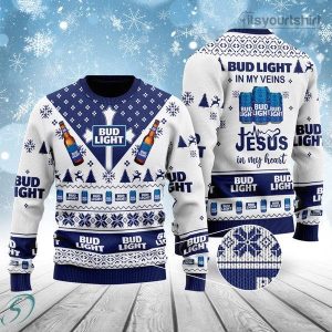 Bud Light Beer In My Veins Jesus In My Heart Ugly Christmas Sweater
