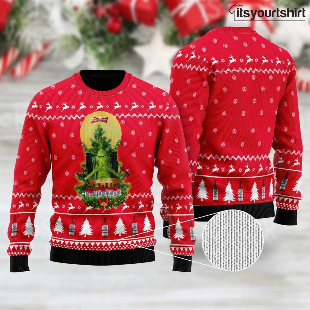 Budweiser Beer Grinch Snow Ugly Christmas Sweater