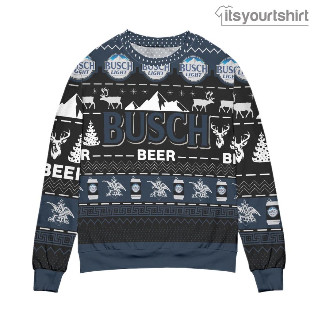 Busch Beer Reindeer Pattern - Black Navy Ugly Sweater
