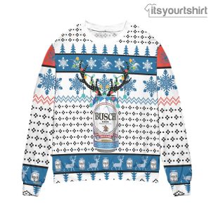 Busch Beer Reindeer Snowflake Pattern – White Ugly Sweater