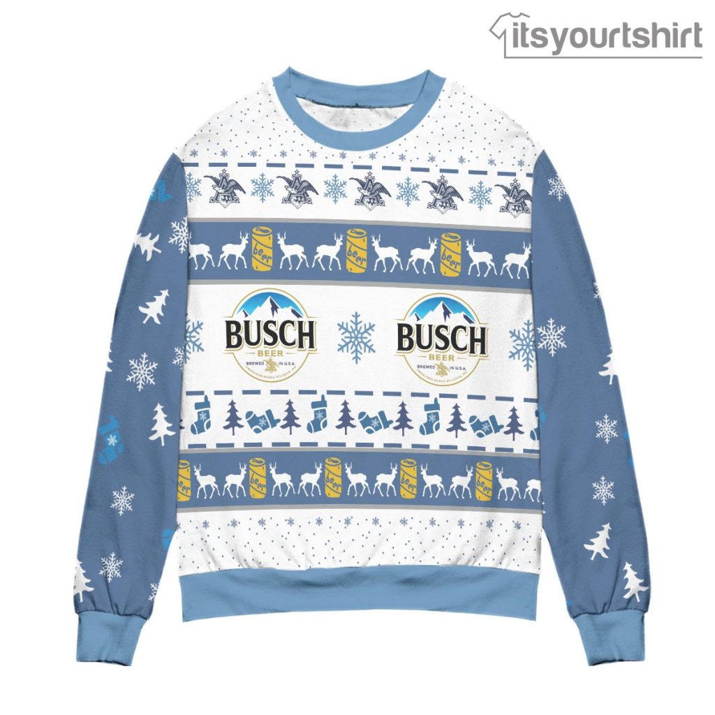 Busch Beer Snowflake Socks Pattern - Blue White Ugly Sweater