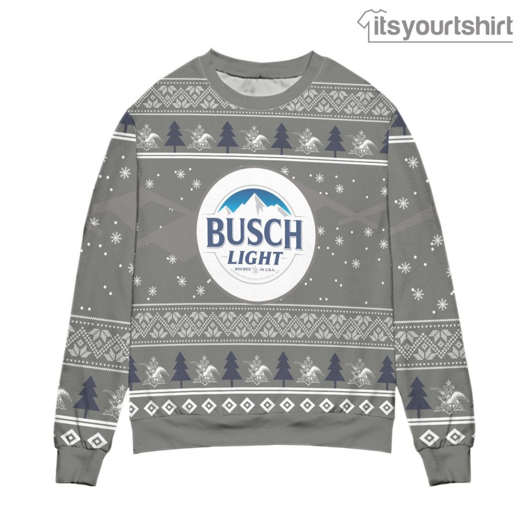 Busch Light Beer Pine Tree Snowflake - Gray Ugly Sweater