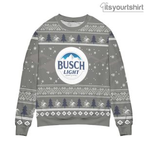 Busch Light Beer Pine Tree Snowflake – Gray Ugly Sweater