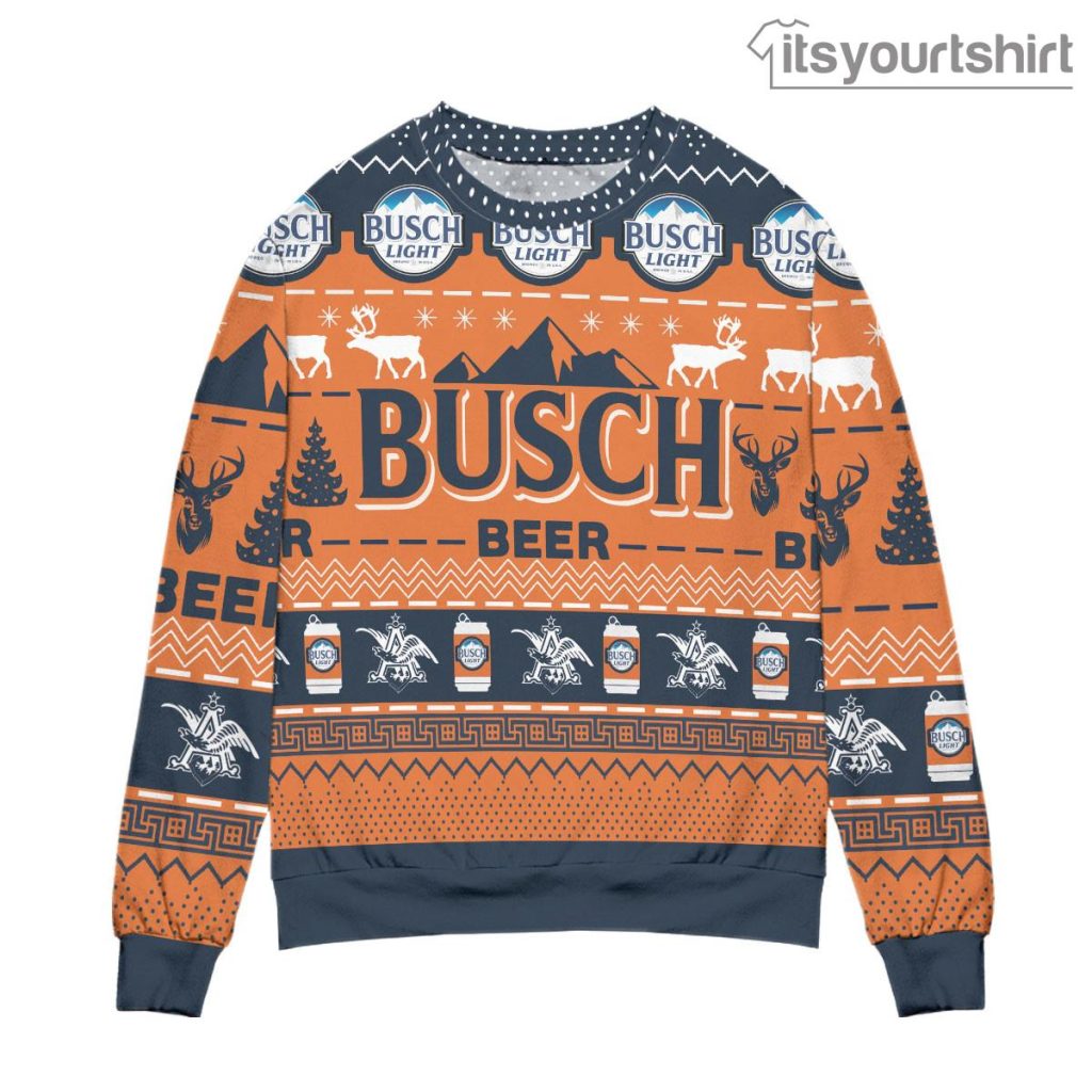 Busch Light Beer Reindeer Pattern - Blue Orange Ugly Sweater