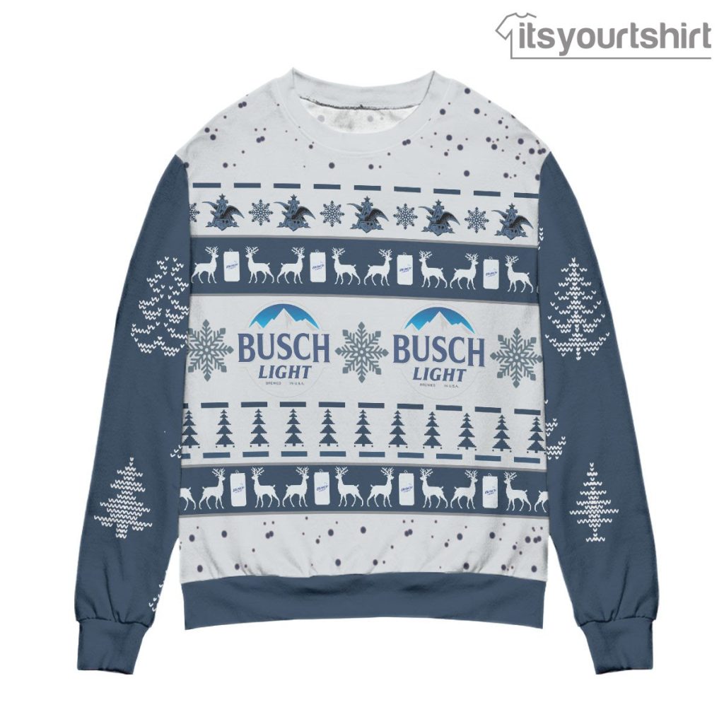 Busch Light Reindeer Pine Tree Pattern - Blue Ugly Sweater