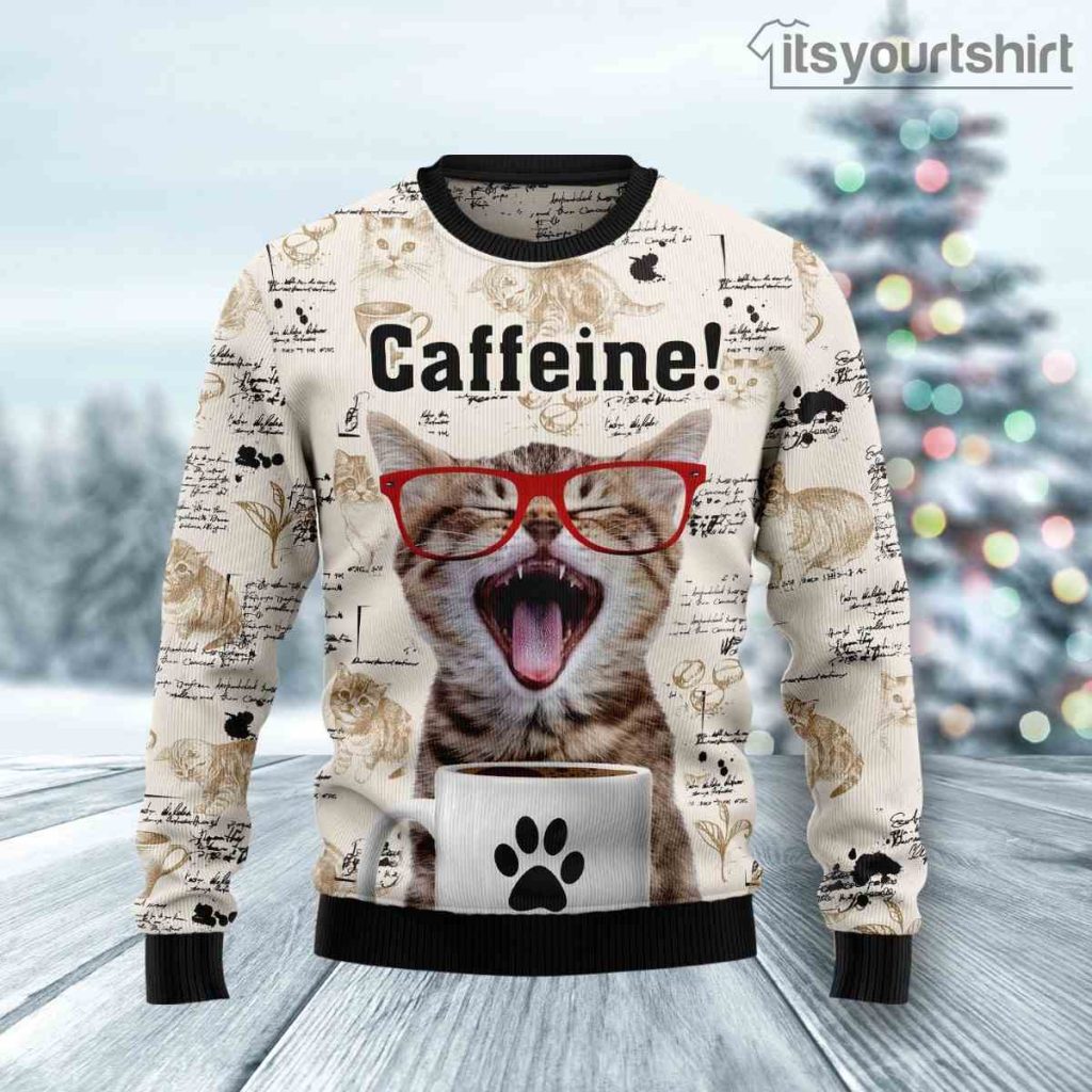 Caffeine Cat Ugly Christmas Sweater