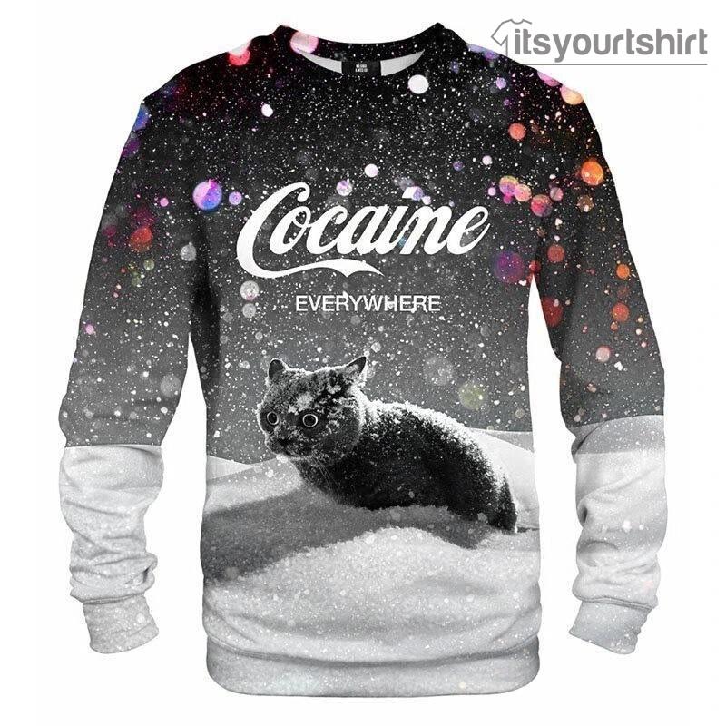 Cat Cocaine Everywhere Ugly Christmas Sweater