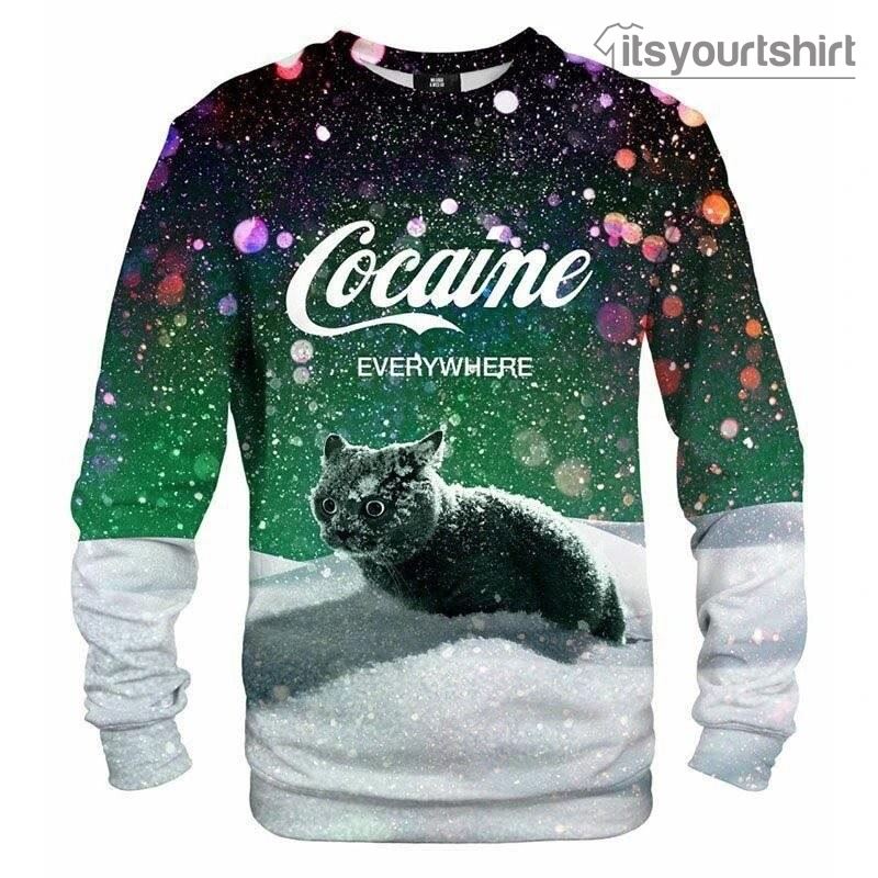 Cat Cocaine Snow Premium Ugly Christmas Sweater
