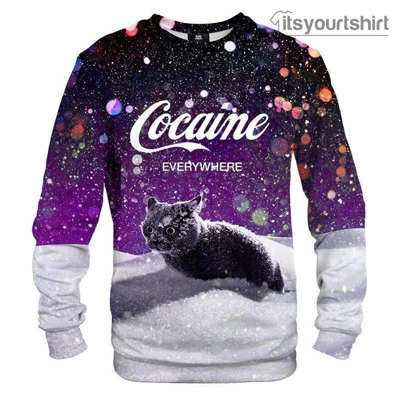 Cat Cocaine Snow Ugly Christmas Sweater