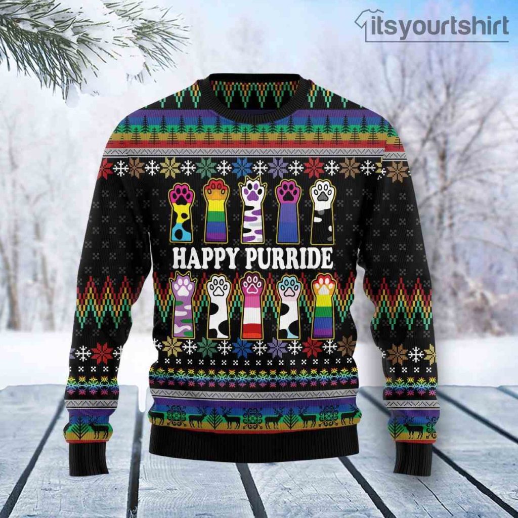 Cat Lgbt Color Happy Purride Ugly Christmas Sweater