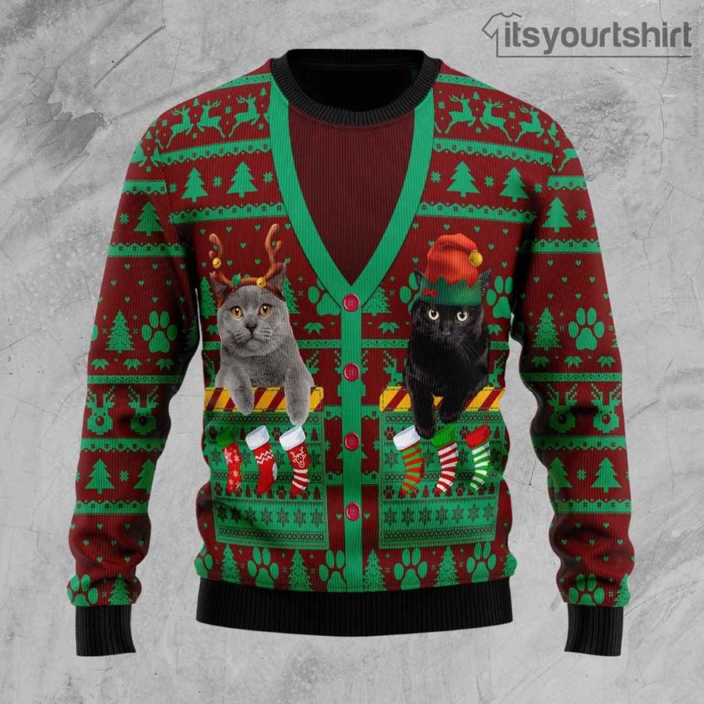 Cat Pocket Xmas Ugly Christmas Sweater