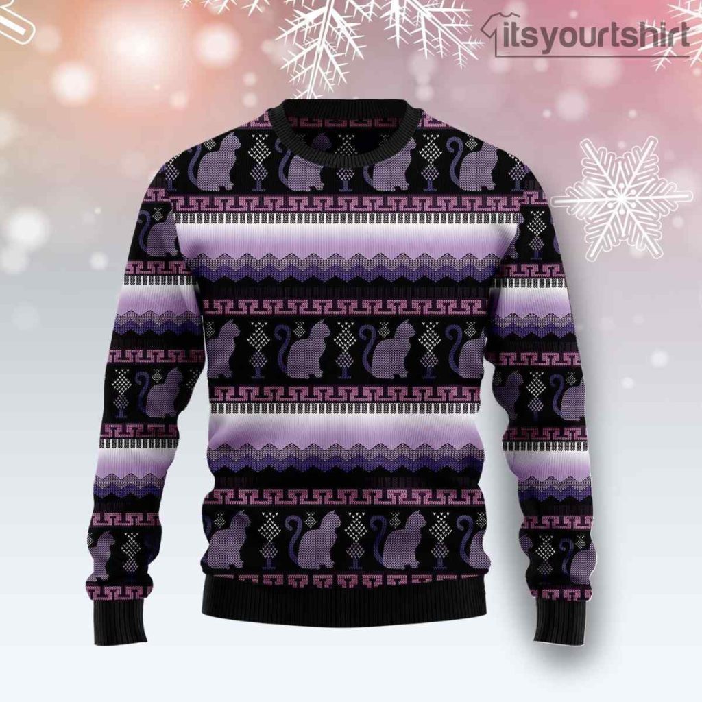 Cat Purple Pattern Ugly Christmas Sweater