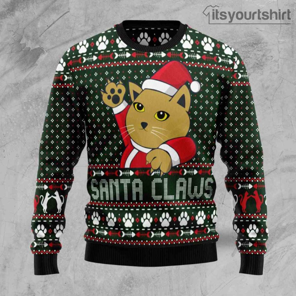 Cat Santa Claws Ugly Christmas Sweater