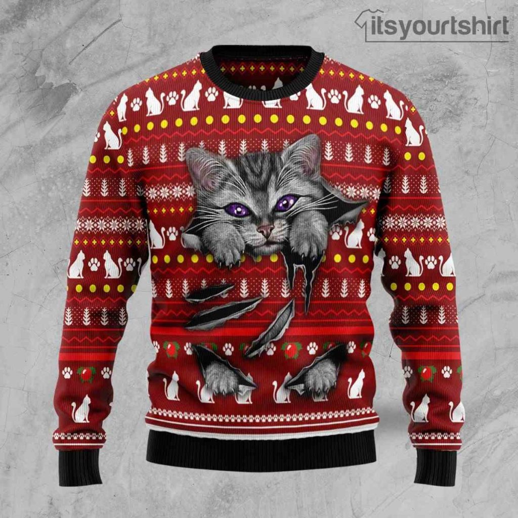 Cat Scratch Ugly Christmas Sweater