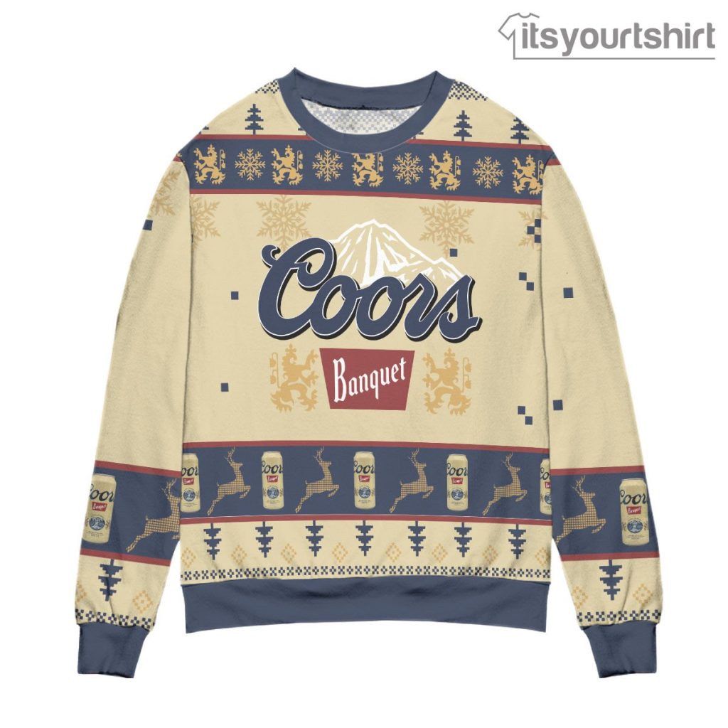 Coors Banquet Snowflake Christmas Pattern - Beige Ugly Sweater