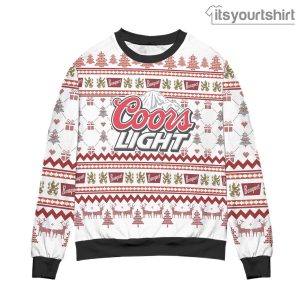 Coors Light Reindeer Pine Tree Pattern – White Ugly Sweater