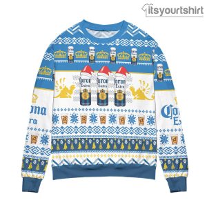 Corona Extra Beer Logo Christmas Pattern – White Blue Ugly Sweater