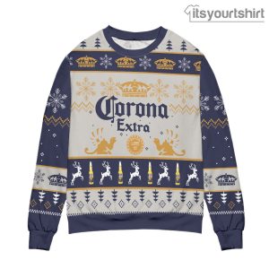 Corona Extra Snowflake Reindeer Pattern Ugly Sweater