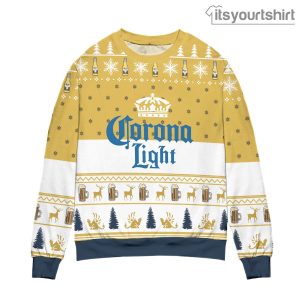 Corona Light Beer Snowflake Pattern – White Yellow Ugly Sweater
