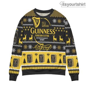 Guinness Foreign Extra Stout Christmas Pattern – Black Yellow Ugly Sweater
