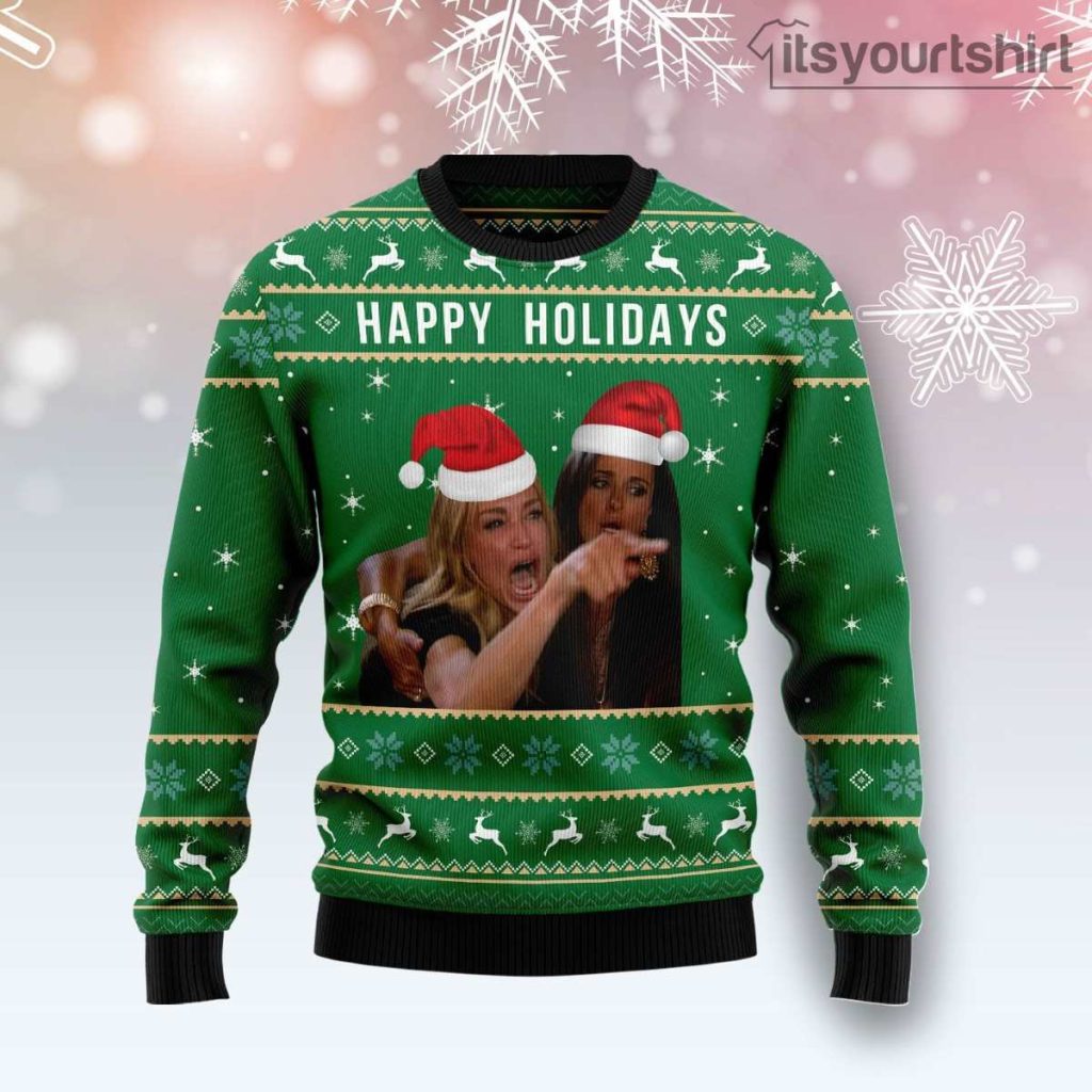 Happy Holiday Cat Woman Meme Ugly Christmas Sweater