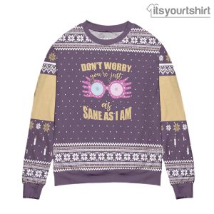 Harry Potter Luna Lovegood Quote You’re Just As Sane As I Am Snowflake Pattern Purple Ugly Christmas Sweater