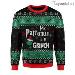 Harry Potter My Patronus Is a Grinch Snowflake Ugly Christmas Sweater