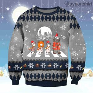 Harry Potter Squad Hogwarts The Beatles Argyle Pattern Ugly Christmas Sweater