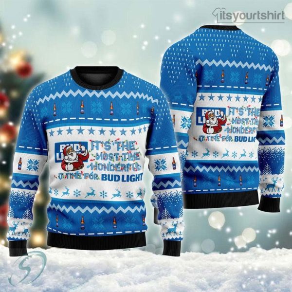 It’s Time For Bud Light Beer Ugly Christmas Sweater