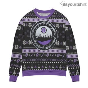 Lord Of The Rings Pattern Snowflake Black Purple Ugly Christmas Sweater