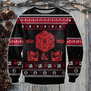 Lord of The Rings D20 Dice Dragon Black Ugly Christmas Sweater