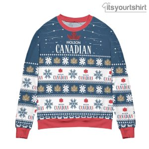 Molson Canadian Beer Snowflake Pattern Blue Ugly Sweater