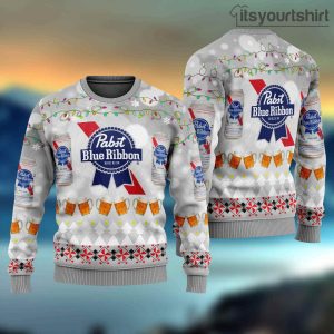 Pabst Blue Ribbon Beer Light Pine Tree Ugly Sweater