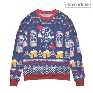 Pabst Blue Ribbon Beer Lights And Snow – Blue Ugly Sweater