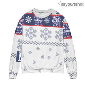 Pabst Blue Ribbon Snowflake Pattern – White Ugly Sweater
