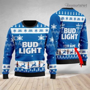 Personalized Bud Light Beer Christmas Ugly Sweater