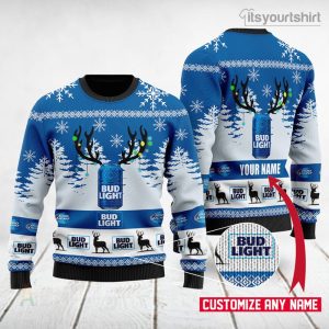 Personalized Deer Bud Light Beer Ugly Christmas Sweater