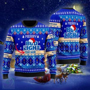 Personalized Merry Bud Light Beer Ugly Christmas Sweater