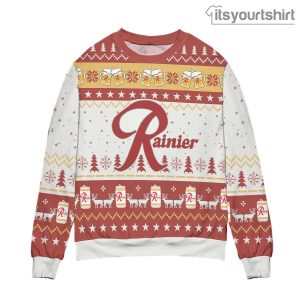 Rainier Beer Reindeer Pine Tree Pattern Ugly Sweater