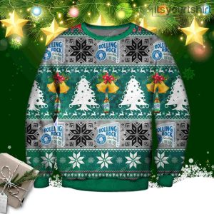 Rolling Rock Beer Xmas Bell Pine Tree Ugly Sweater