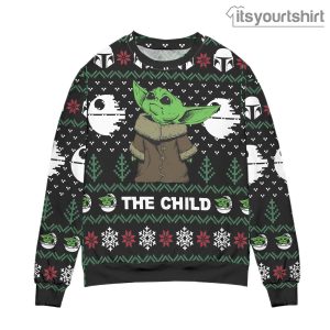 Star Wars Baby Yoda The Child Mandalorian Pattern Black Ugly Christmas Sweater