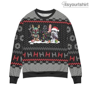 Star Wars Darth Vader Stormtrooper Boba Fett Xmas Pattern Black Ugly Christmas Sweater