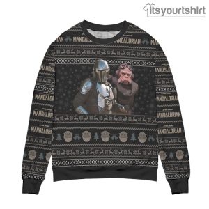 Star Wars Mandalorian Baby Yoda Snowflake Pattern Black Ugly Christmas Sweater
