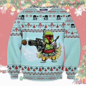 Star Wars Mini Boba Fett Pine Tree Pattern Ugly Christmas Sweater